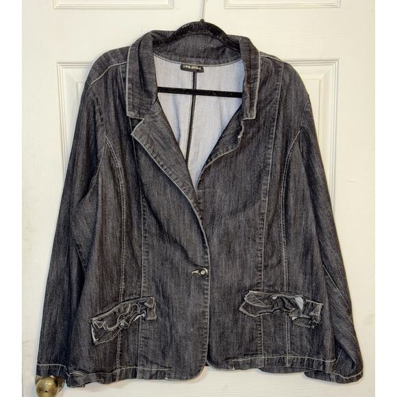 Lane Bryant Women’s Blue Denim Long Sleeve Ruffle Trim Jacket Plus Size 2X - Picture 1 of 4